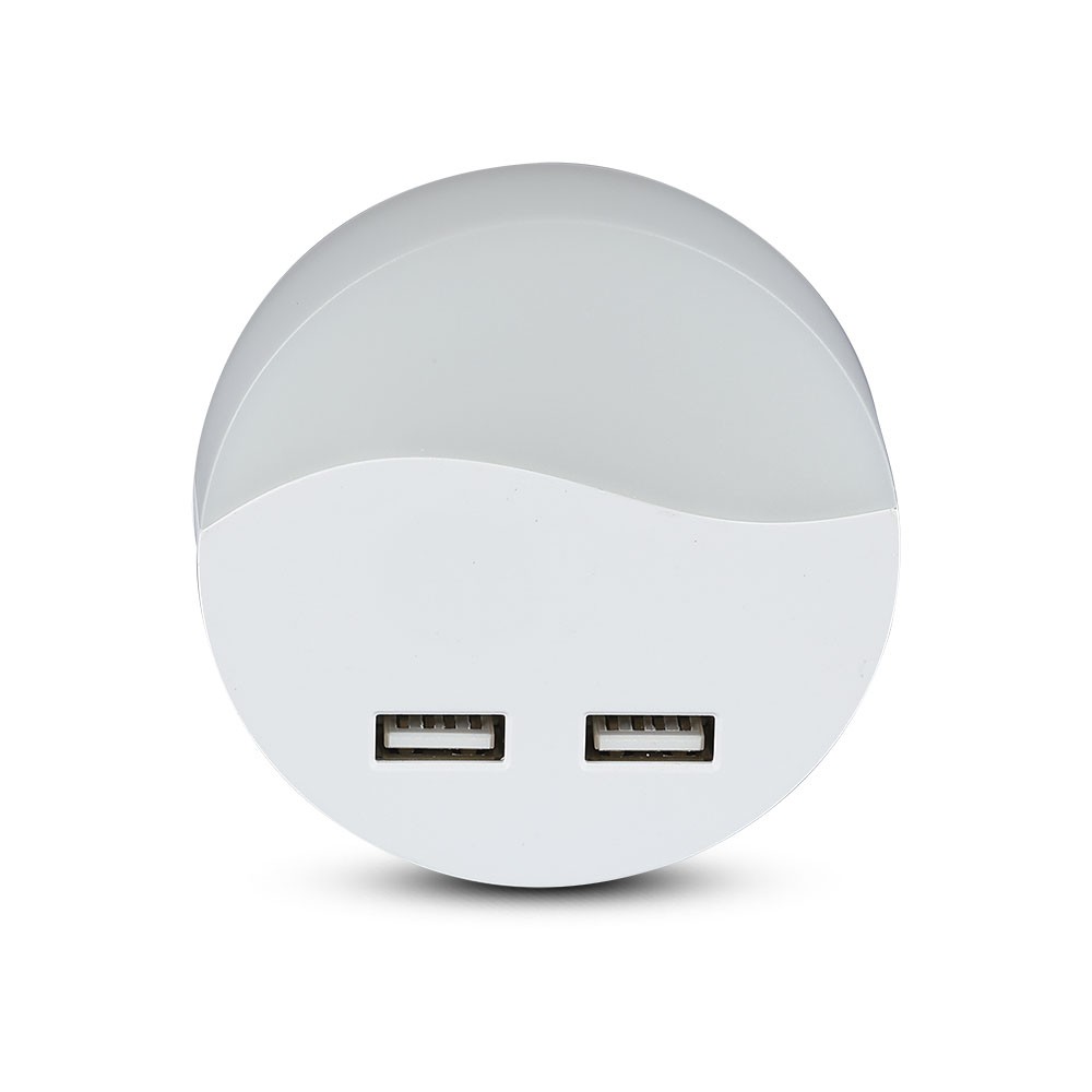 V Tac Natlampe Med Usb   Automatisk Tænding Ved Mørke, 0,45w, Rund, 3000k, Samsung Chip   Kulør : Varm fra V-tac