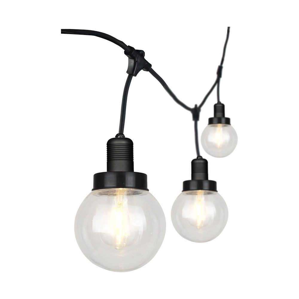 3m E27 Lyskæde Med 6 Kupler Inkl. 50cm Startkabel, Sort, Ip65 Udendørs, Ekskl. Lyskilde fra V-tac