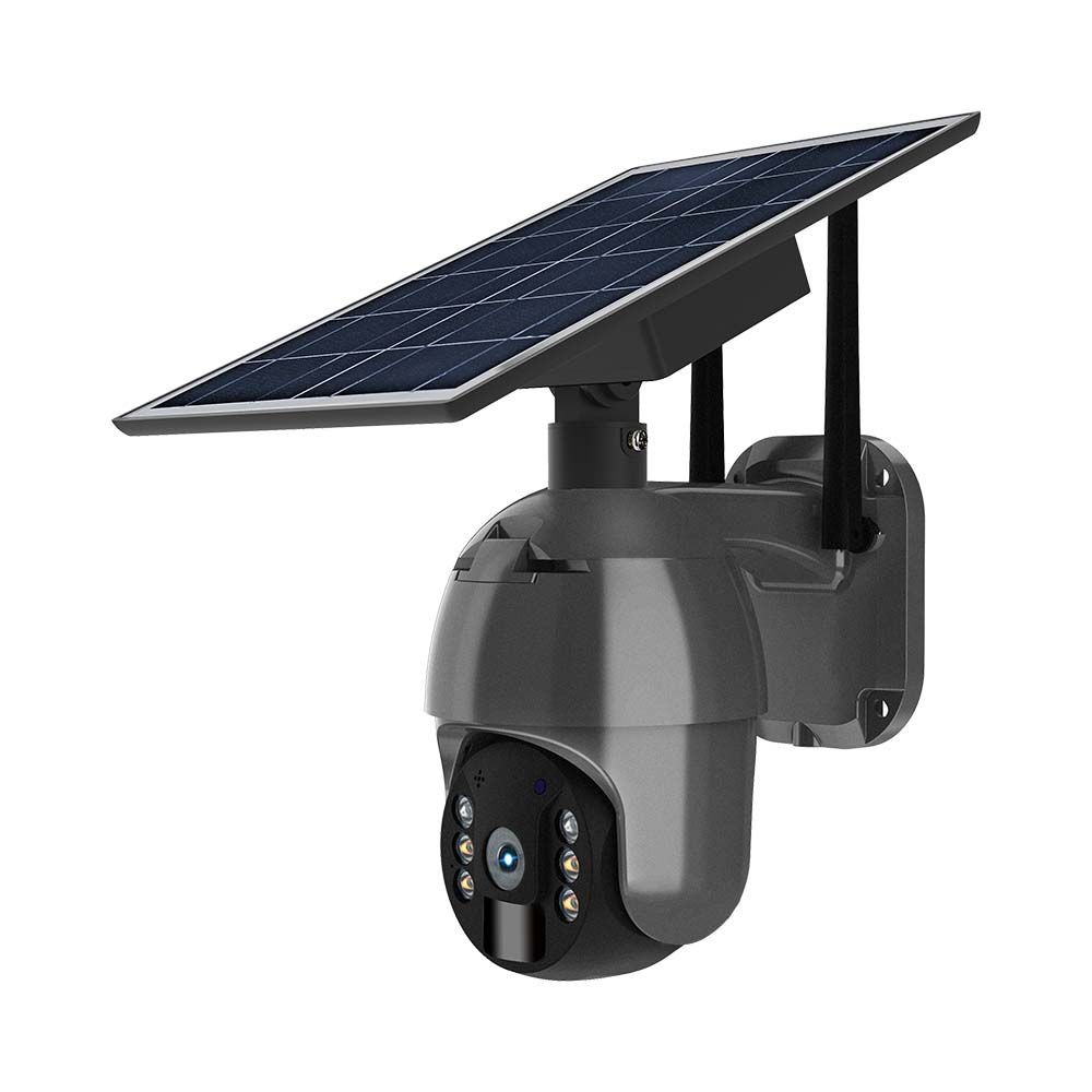 Udendørs Wifi Ptz Solcelledrevet Kamera 360° Tryghed, Full Hd & Farvenattesyn, Ip65, Sort fra V-tac