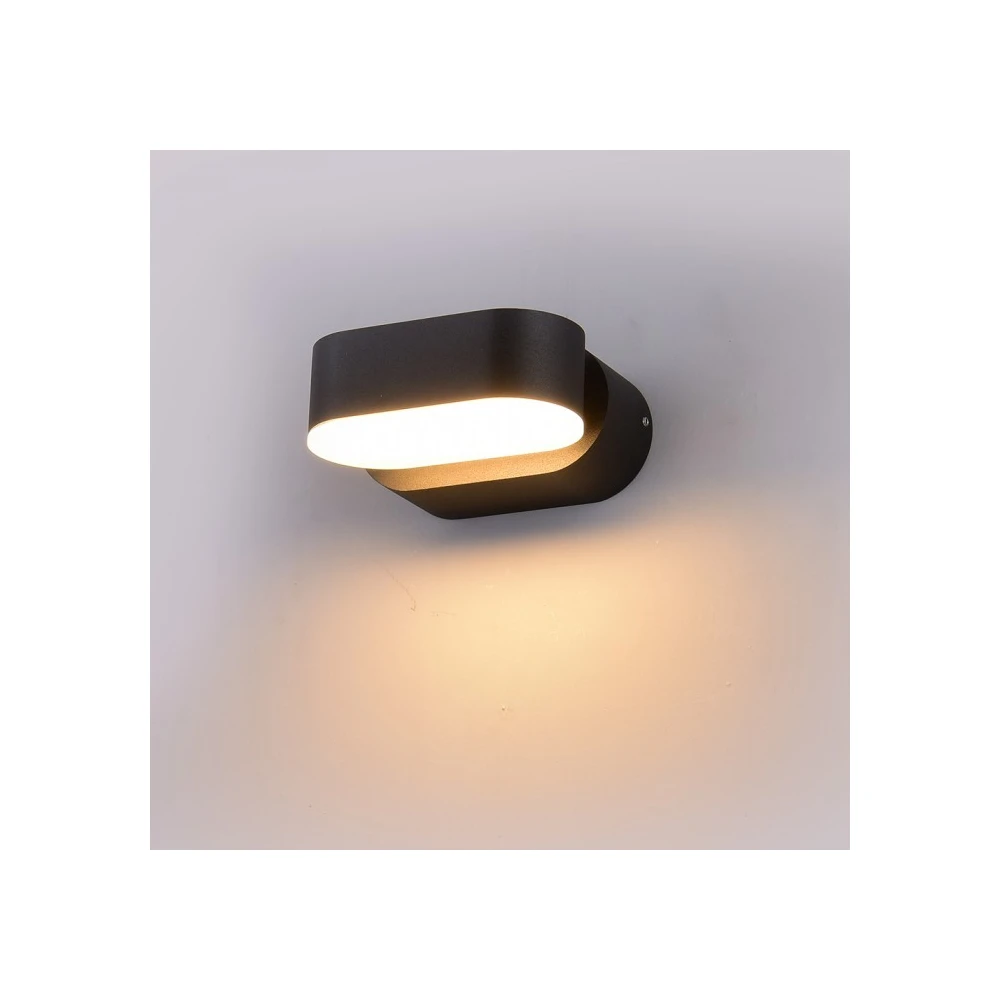 V Tac 6w Led Sort Væglampe   Oval, Roterbar 350 Grader, Ip65 Udendørs, 230v, Inkl. Lyskilde   Dæmpbar : Ikke Dæmpbar, Kulør : Varm fra V-tac