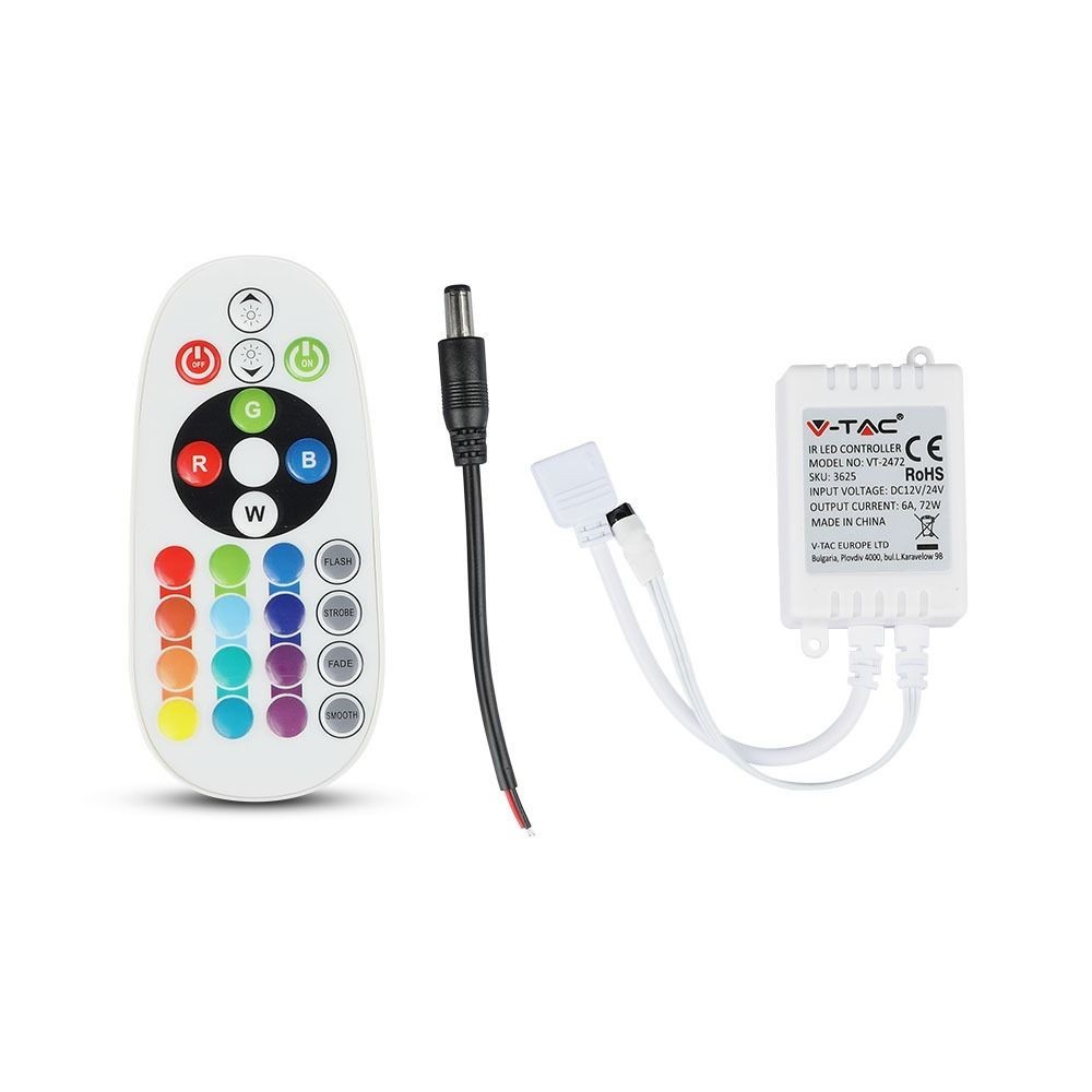 Rgb Controller Med Fjernbetjening Memory Funktion, Infrarød, 12v (72w), 24v (144w) fra V-tac
