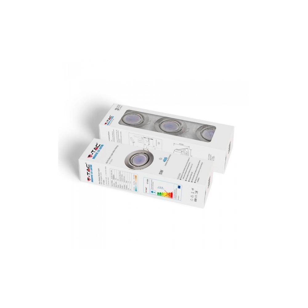 V Tac 3 Pak Indbygningsspot Med 5w Lyskilde   Stål Front, Komplet Med Gu10 Holder Og Led Spot   Dæmpbar : Ikke Dæmpbar, Kulør : Varm fra V-tac
