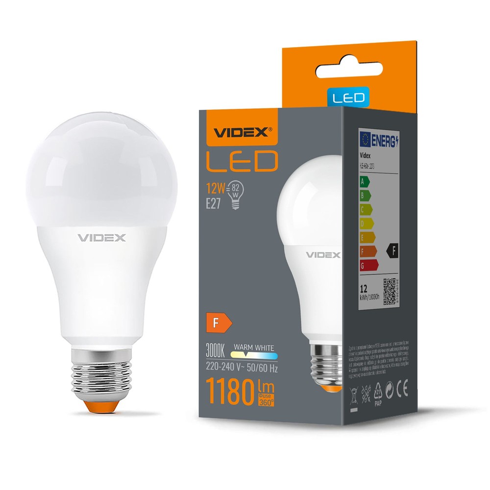 12w Led Pære   A60, Varm Hvid, E27, 230v   Kulør : Varm fra Videx