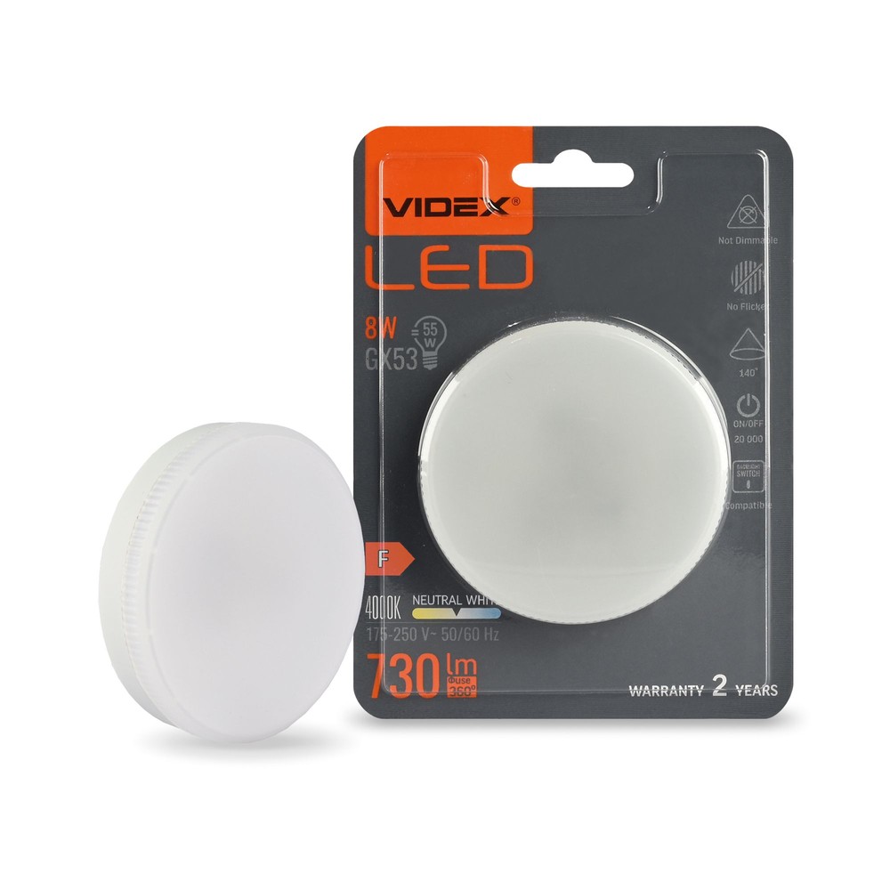 8w Gx53 Led Pære   Neutral Hvid, 230v   Kulør : Neutral fra Videx