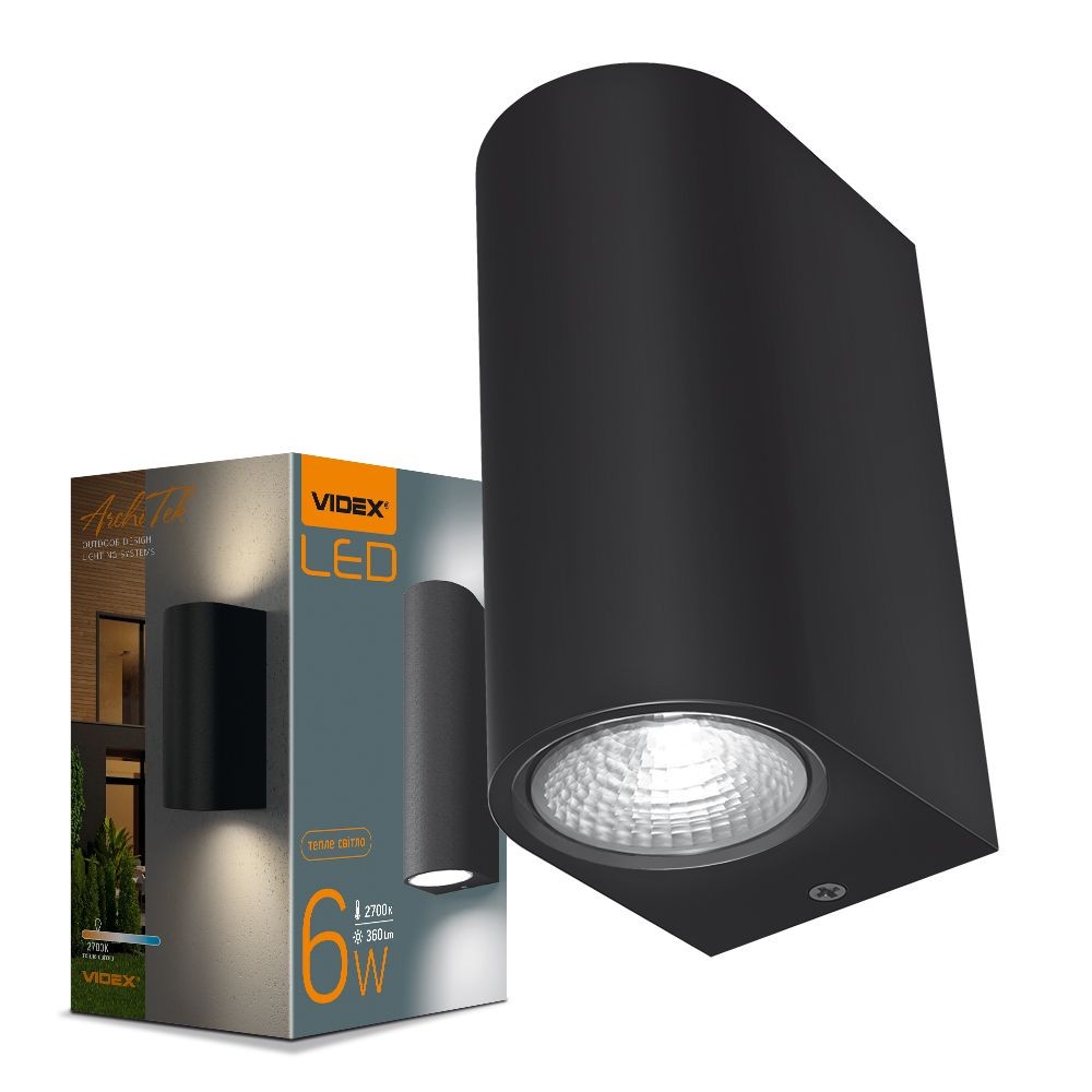 Pelle Armatur 6w   Facade Dobbeltrettet, Sort, 230v, Lysstyrke 600, Forbrug 6   Kulør : Varm fra Videx