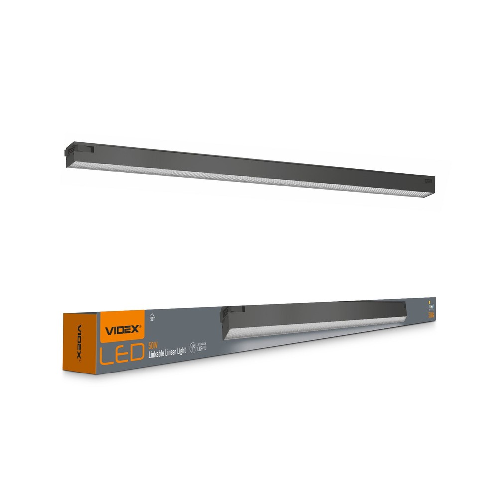 120cm Led Lineær Lys 50w   Sammenkoblingsbar, 5000k, Sort, 230v, 5000lm   Kulør : Neutral fra Videx