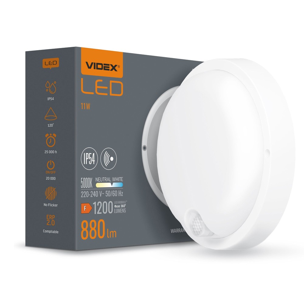 Kira Væglampe 11w   Led, Bevægelsesdetektor Pir, Neutral Hvid, 230v, 1200lm   Kulør : Neutral fra Videx