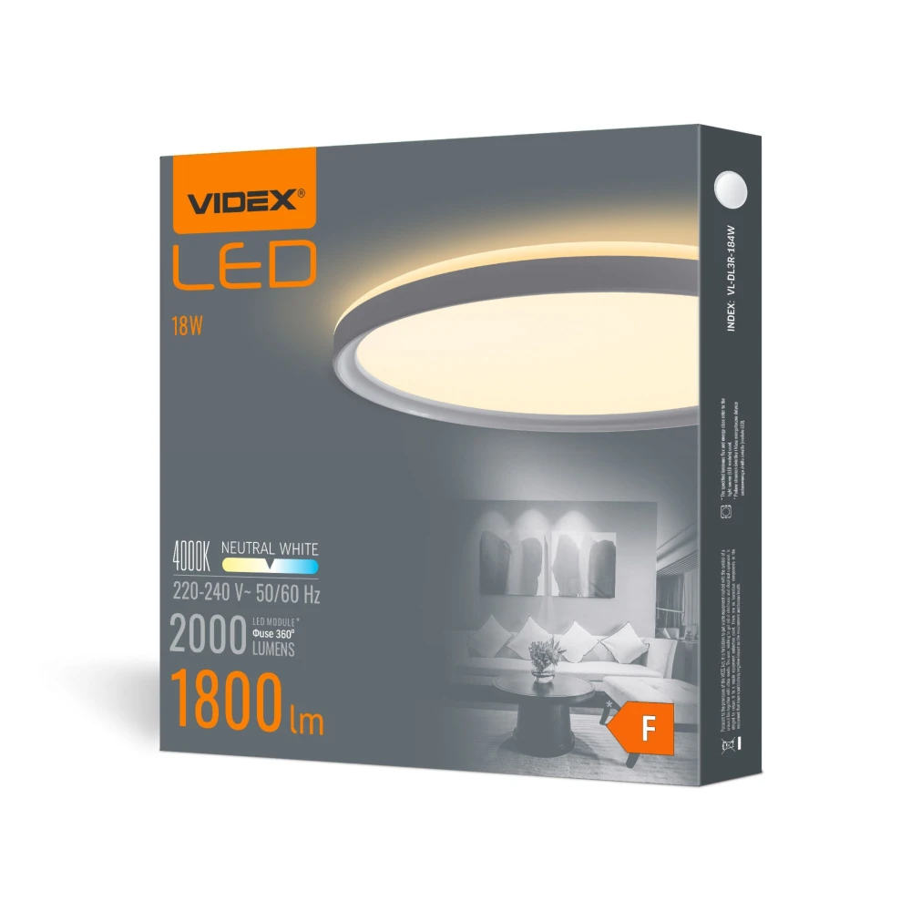 Led Loftlampe 18w   Rundt, Hvid, Neutralhvid, 230v, 2000lm, Forbrug 18w   Kulør : Neutral fra Videx
