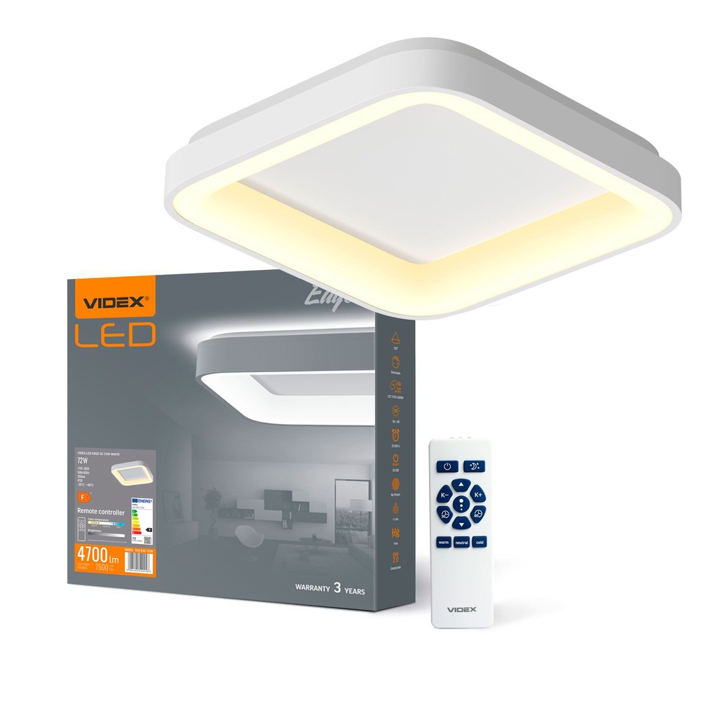 Edge Loftlampe 72w   230v, 7500lm, Hvid   Dæmpbar : Via Fjernbetjening, Kulør : Kold fra Videx