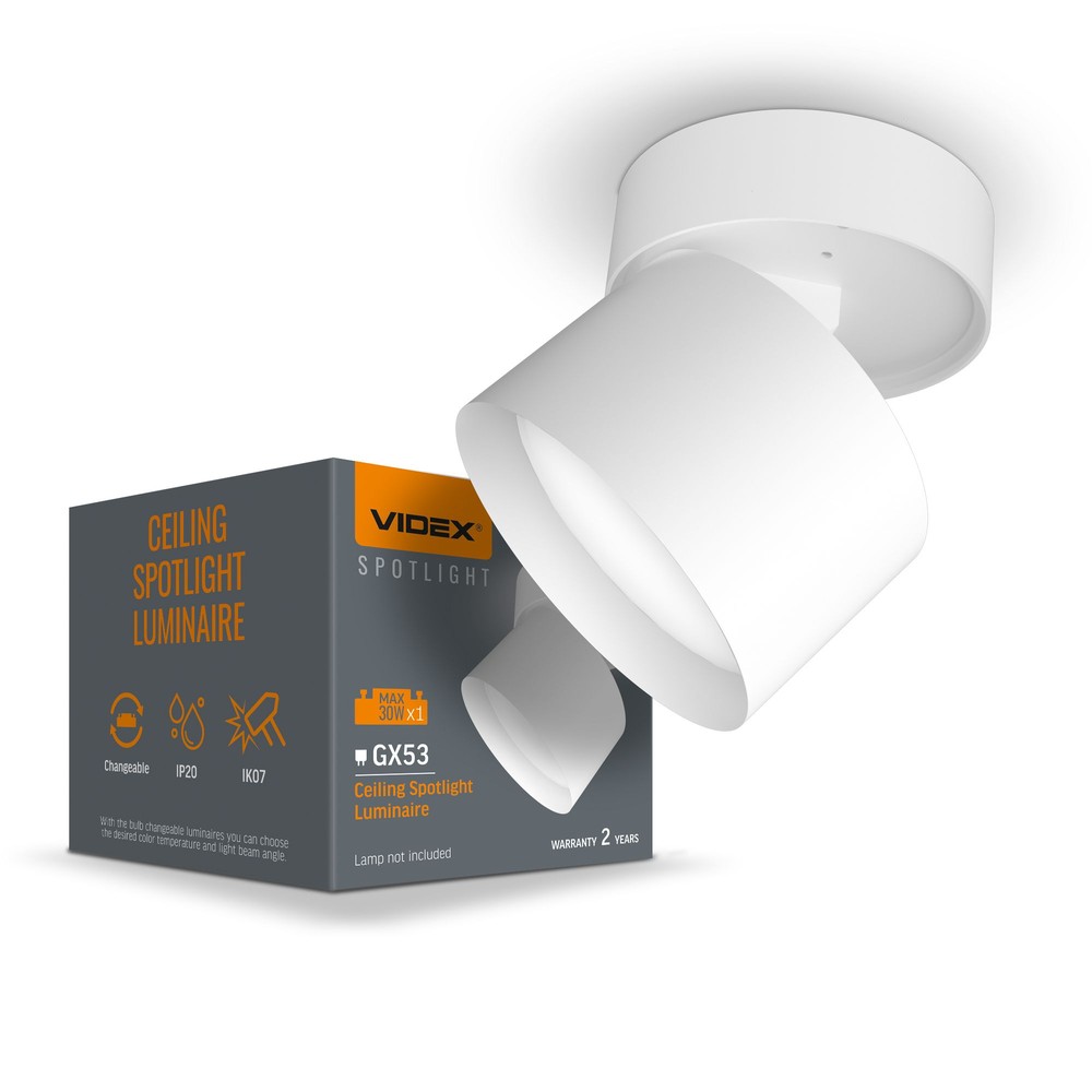 Loftspotlampe Gx53   Spænding: 230v, Forbrug: Max 30 fra Videx