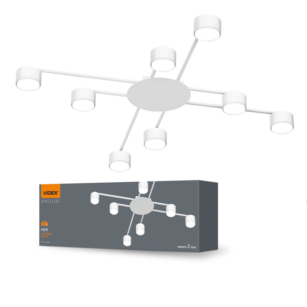 Loftspotarmatur Gx53   8x, 230v, Max 8x30w fra Videx
