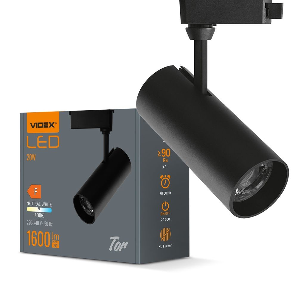 Tor Skinnespot Ra90   20w, Sort, 1 Faset, 1f2w   Kulør : Neutral fra Videx