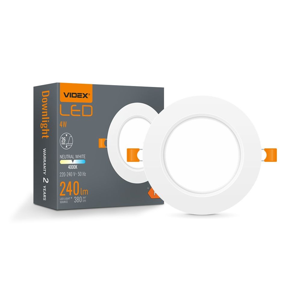 4w Led Downlight   Rund, Neutral Hvid, 230v   Kulør : Neutral fra Videx