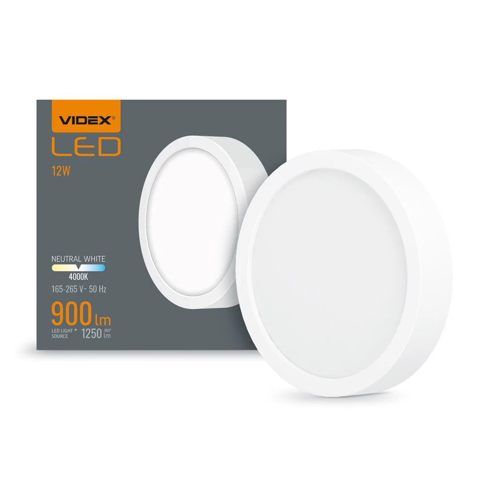 Led Loftlampe 12w   Rundt, Neutral Hvid, 230v, 1250lm   Kulør : Neutral fra Videx