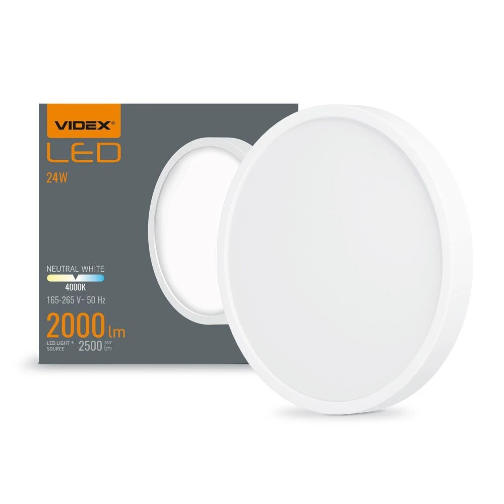 Led Loftlampe 24w   Rundt, Neutral Hvid, 230v   Kulør : Neutral fra Videx