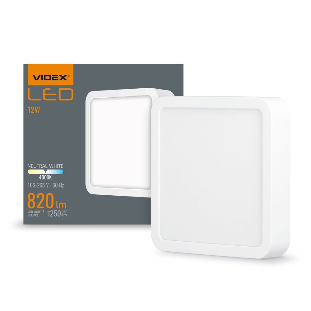 Led Loftlampe 12w   Firkantet, Neutral Hvid, 230v, Lysstyrke 1250, Forbrug 12w   Kulør : Neutral fra Videx