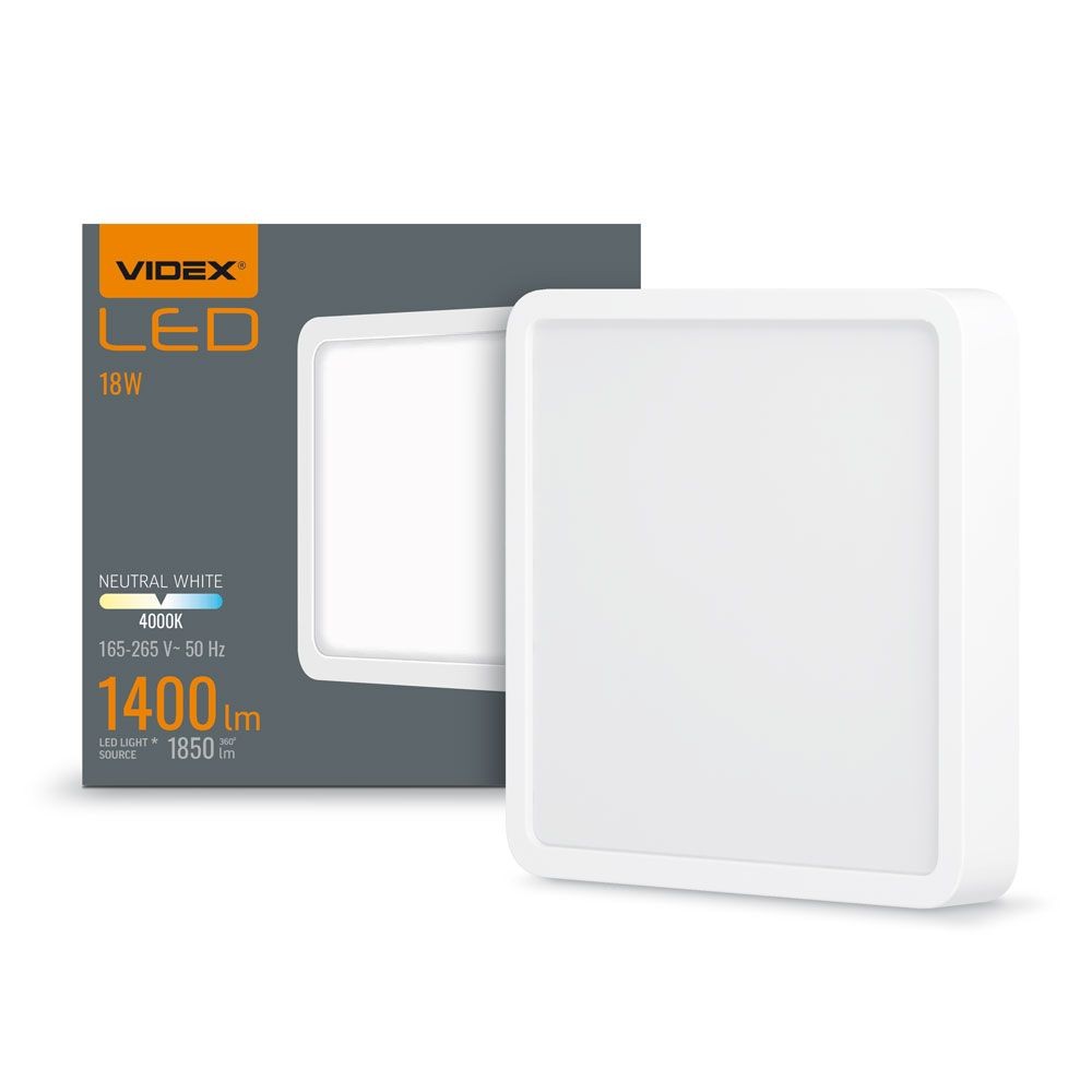 Led Loftlampe 18w   Firkantet, Neutral Hvid, 230v, 1850lm   Kulør : Neutral fra Videx