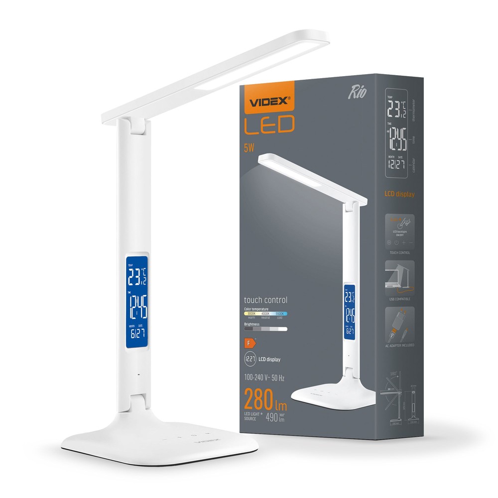 Rio Bordlampe   Led, Dæmpbar, Hvid, 230v, 490lm, 5w   Dæmpbar : 5 Step, Kulør : Neutral fra Videx