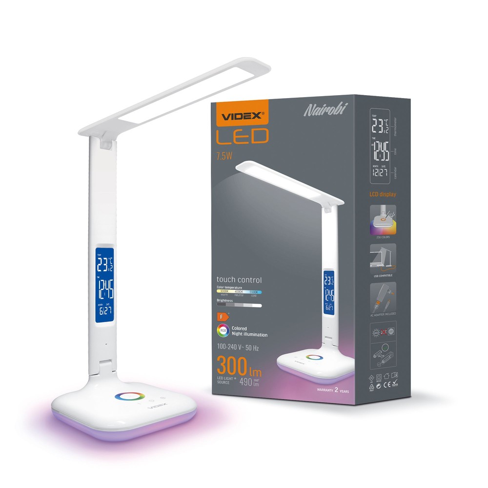 Nairobi Bordlampe   Led, Dæmpbar, Hvid, 230v, 490lm, 7.5w   Dæmpbar : 5 Step, Kulør : Neutral fra Videx