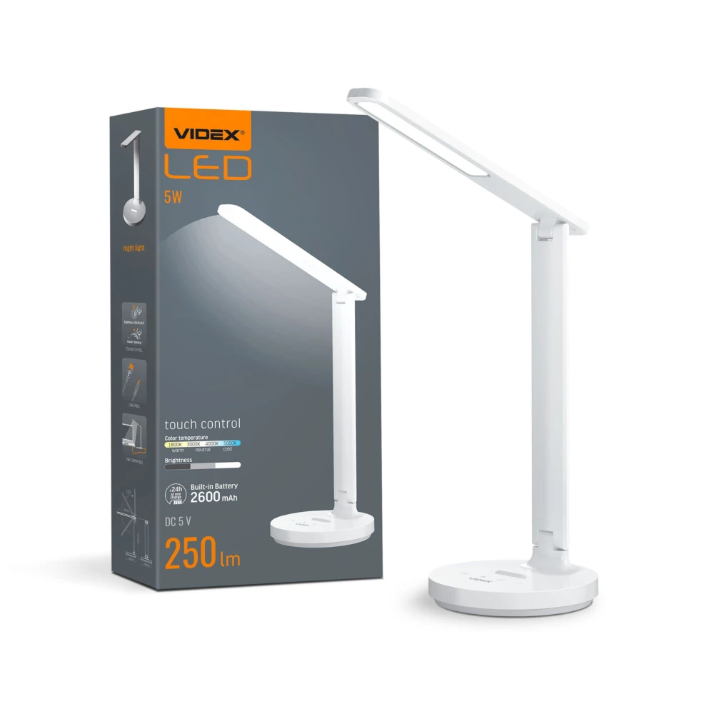 Led Genopladelig Bordlampe   Hvid, Forbrug: 5w   Dæmpbar : Dæmpbar, Kulør : Neutral fra Videx