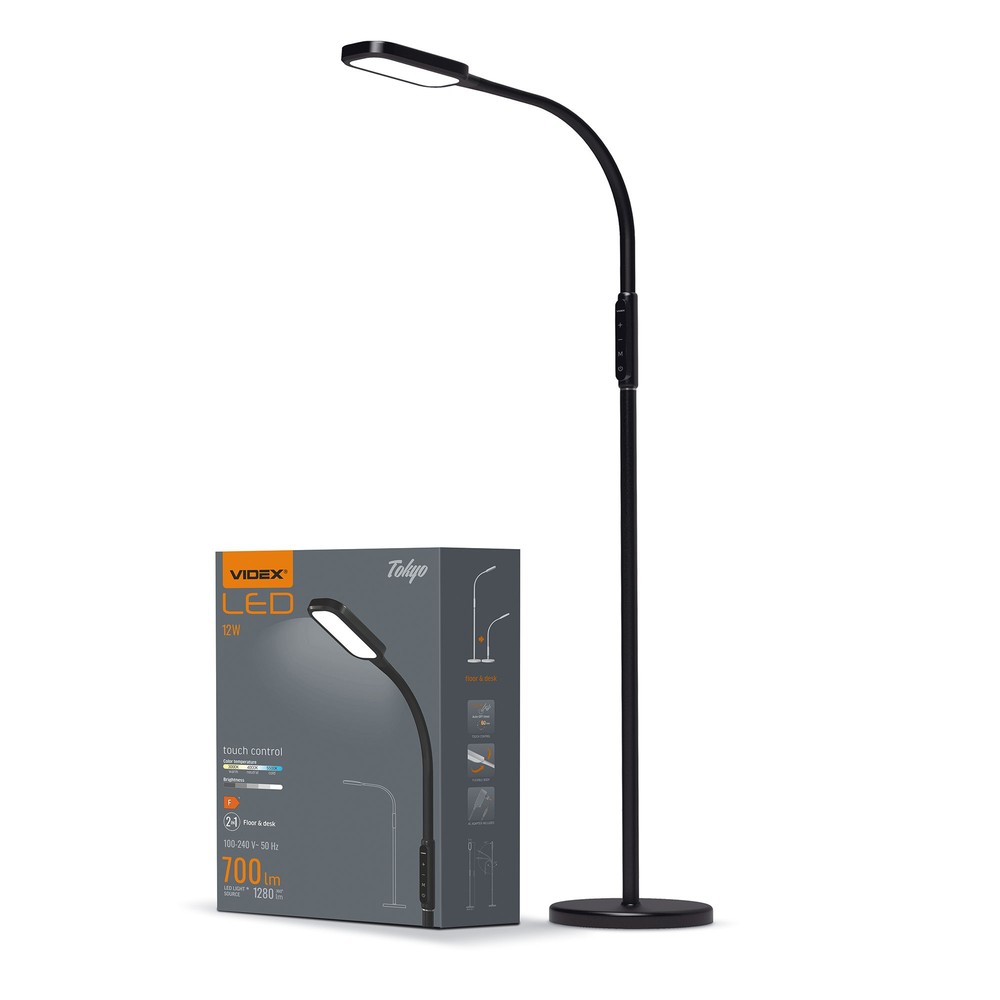 Tokyo 12w Led Gulvlampe   Dæmpbar, Sort, 230v   Dæmpbar : 5 Step, Kulør : Neutral fra Videx