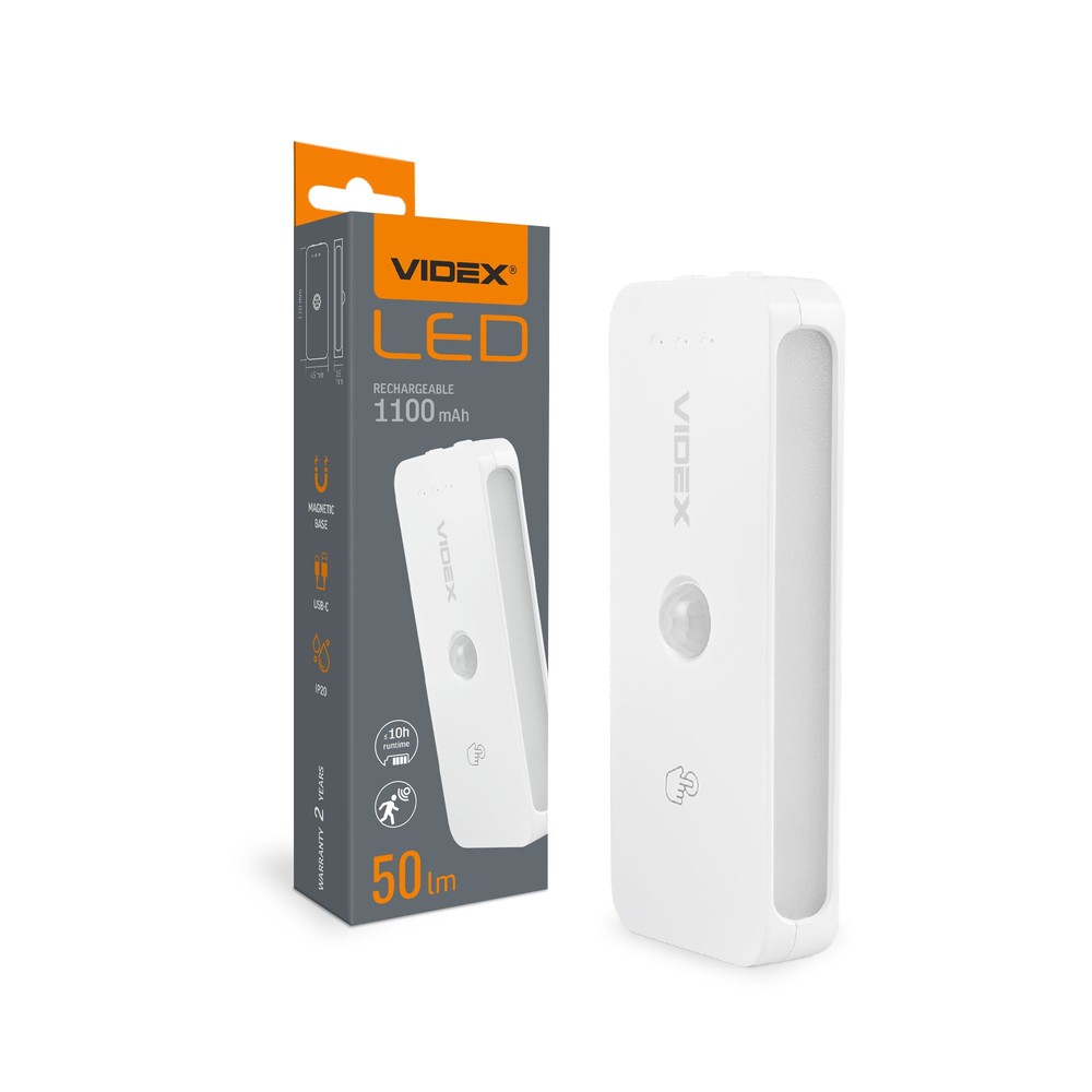 Genopladelig Led Natlampe   Bevægelsessensor, 0.8w   Dæmpbar : Dæmpbar, Kulør : Varm fra Videx