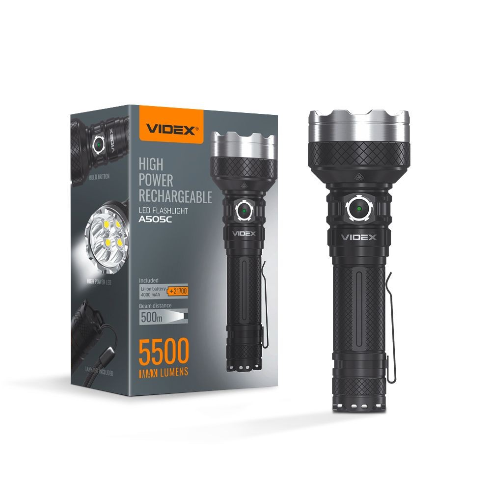 Led Bærbar Lommelygte   5000k, Lysstyrke 5500lm, Forbrug 20w   Kulør : Neutral fra Videx