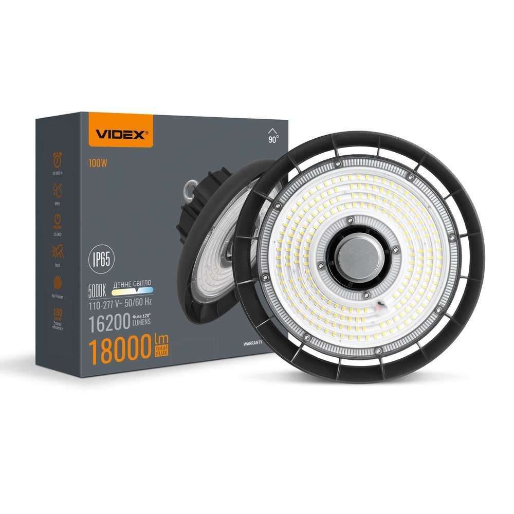 Hb01 High Bay 100w   5000k, 220v, Sort, Spænding: 230v, Lysstyrke: 16200, Forbrug: 100   Kulør : Neutral fra Videx