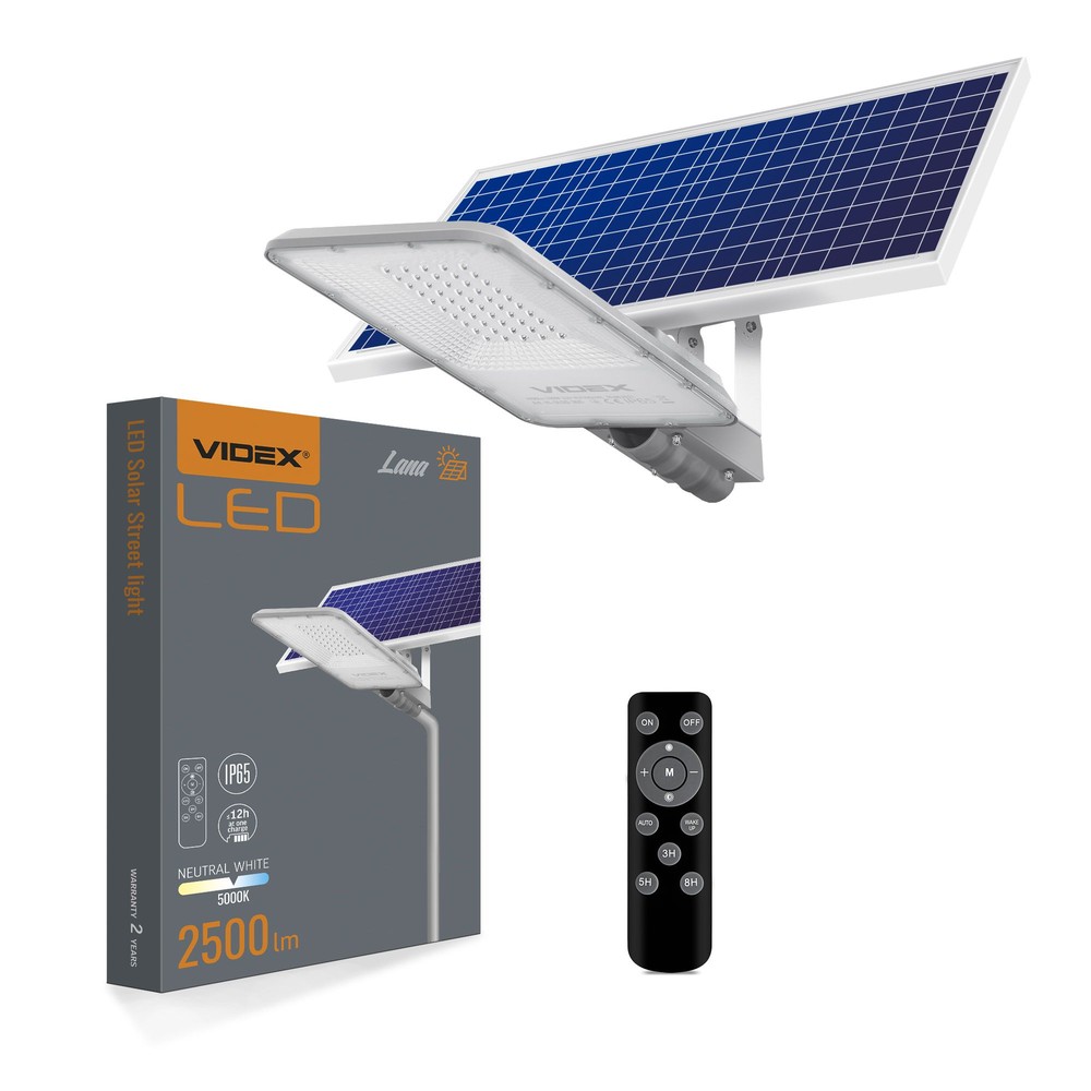 Lana Gadelampe 100w   Led, Solcelle, Neutral Hvid, Lysstyrke: 2500   Kulør : Neutral fra Videx