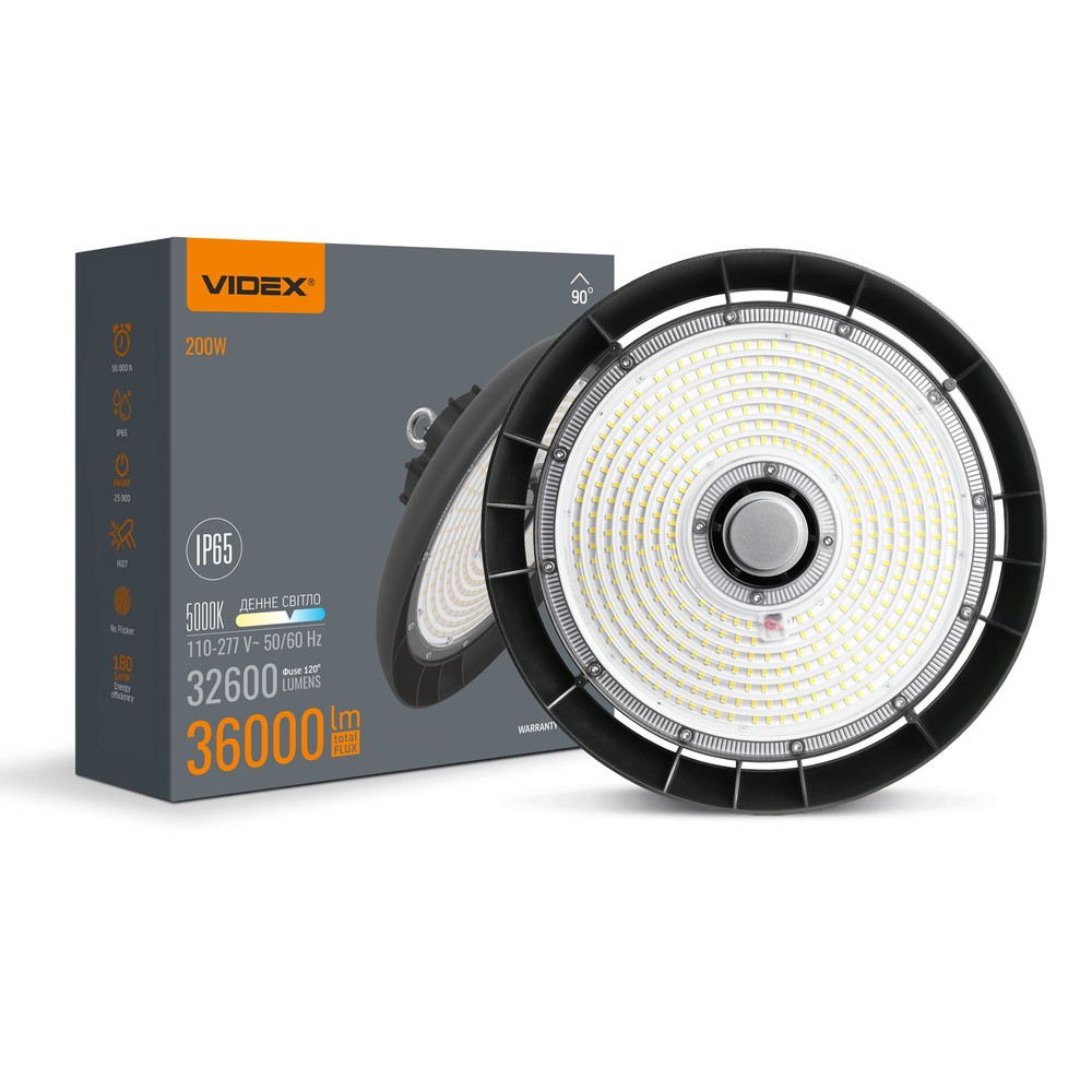 Hb01 High Bay Lys 200w   5000k, 220v, Sort, Spænding: 230v, Lysstyrke: 32600, Forbrug: 200   Kulør : Neutral fra Videx