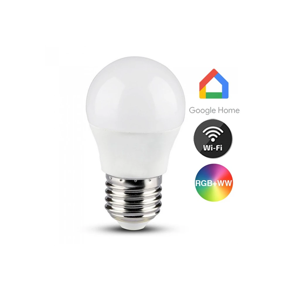 V Tac 5w Smart Home Krone Led Pære   Tuya Smart Life, Virker Med Google Home, Alexa Og Smartphones, E27, G45   Dæmpbar : Via Smart Home, Kulør : Rgb + Cct (varm Til Kold Hvid) fra V-tac