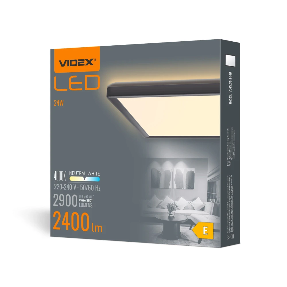 Led Loftlampe 24w Firkantet, Sort, Neutral Hvid Kulør : Neutral fra Videx