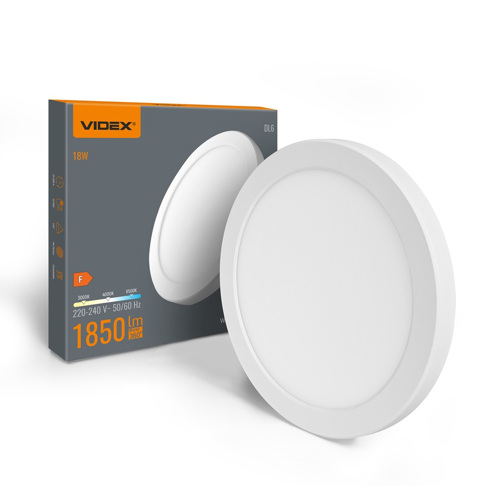 Dl6r Loftlampe 18w   Led, Varm Hvid, Neutral, 6500k, 220v, Hvid   Kulør : Neutral fra Videx