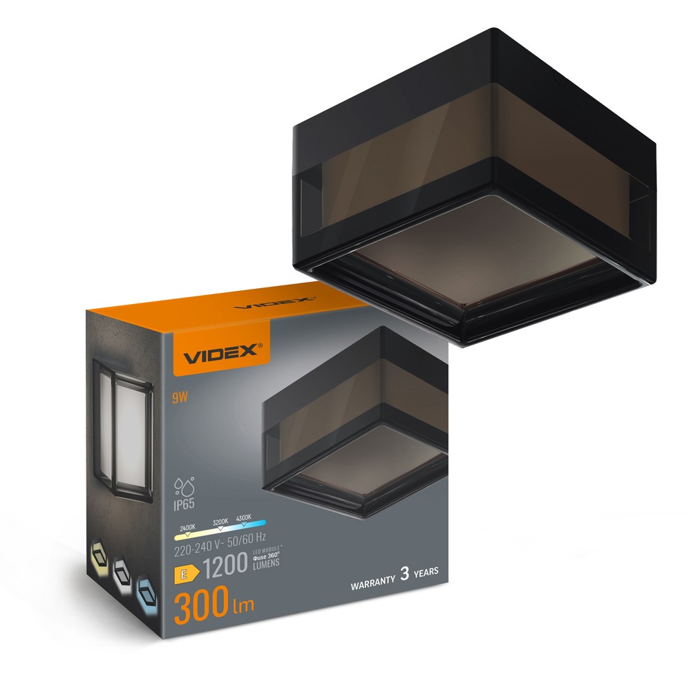 Bhd02 Led Armatur 9w   Væg  Og Loftmonteret, 2400 3200 Neutral Hvid Sort   Kulør : Ekstra Varm fra Videx