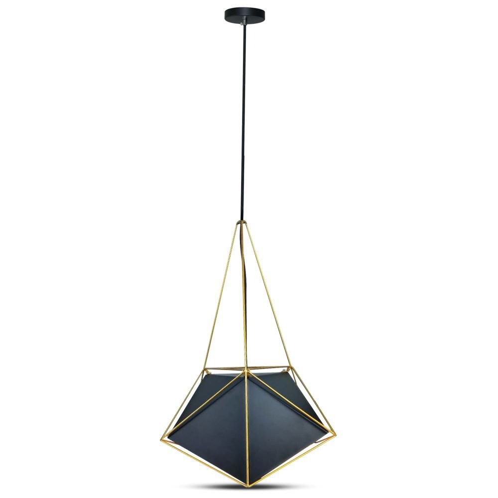 Prism Pendel Lampe E27   Sort Lampeskærm Med Guldkant, ø400*540mm fra V-tac