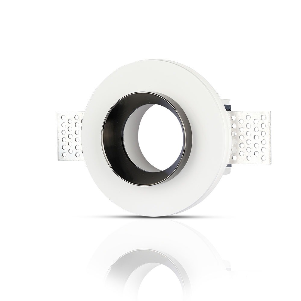 Gu10 Hvid Gips (nedsænket) Med Krom Metal Rundt fra V-tac