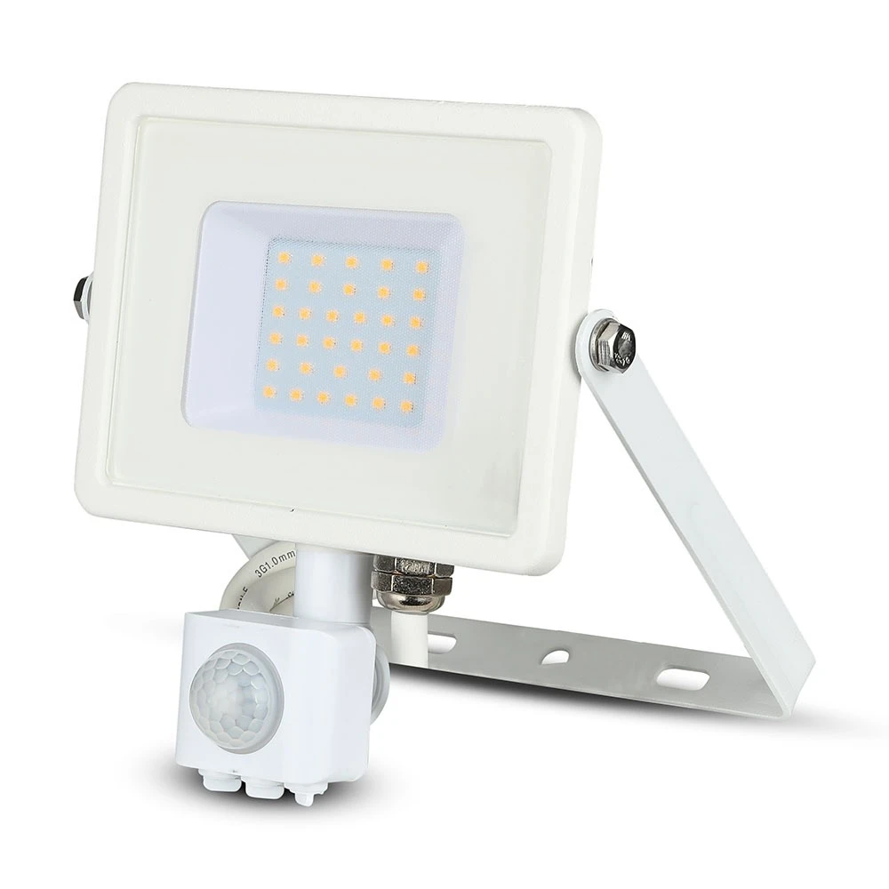Pir Sensor Projektør 30w   Samsung Chip, 3000k, Hvid Hus   Kulør : Varm fra V-tac