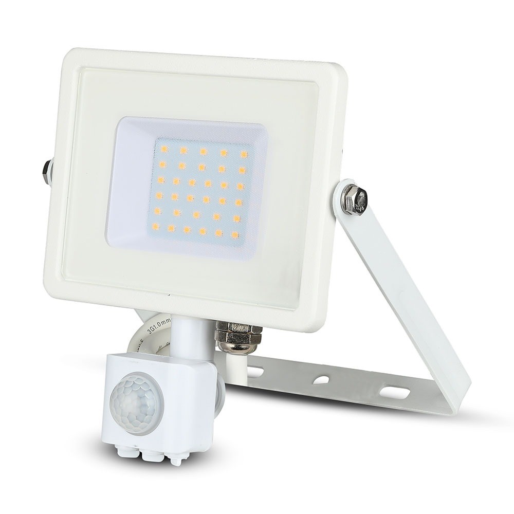 Pir Sensor Projektør 30w Samsung Chip   6400k, Hvid Hus   Kulør : Kold fra V-tac