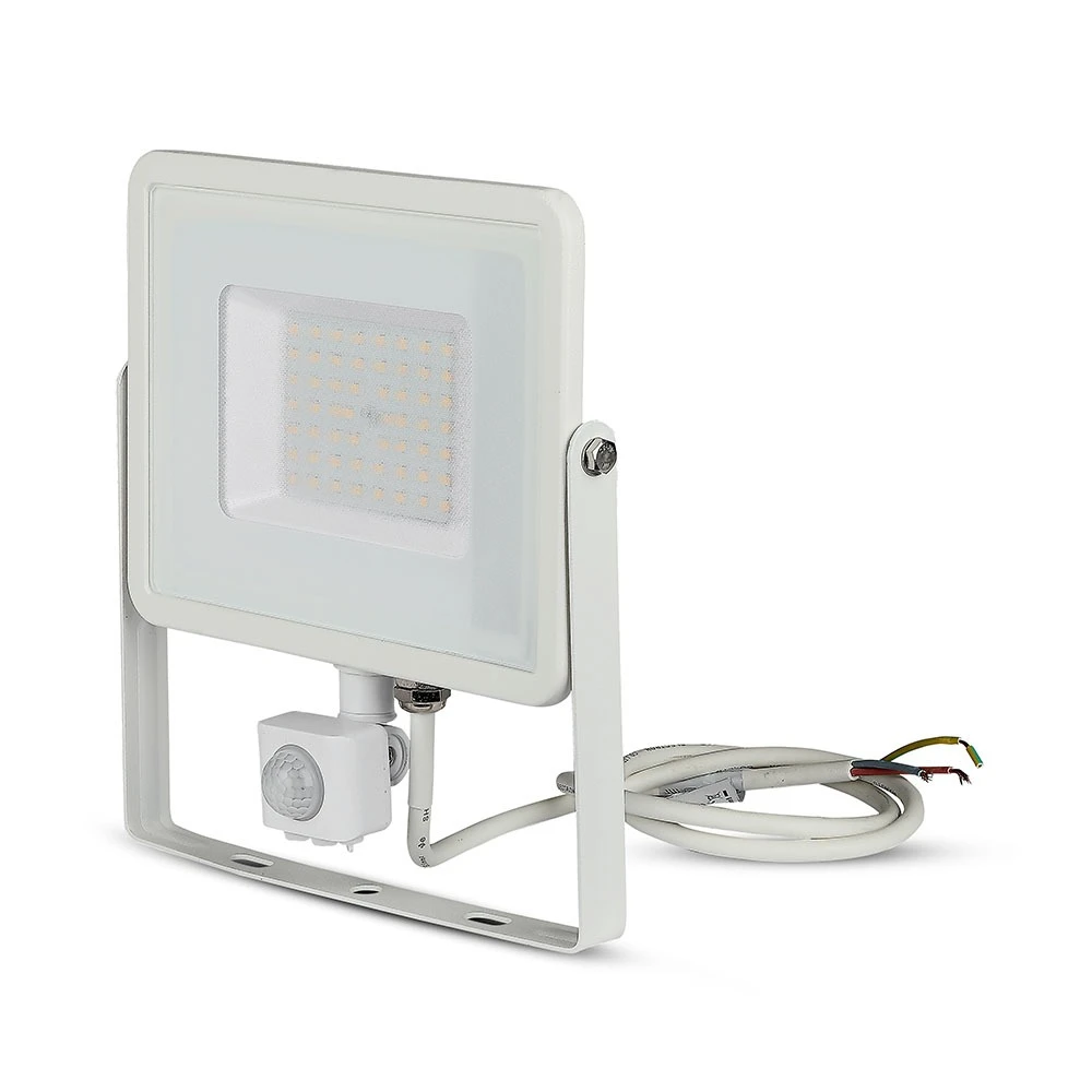 Pir Sensor Projektør 50w   Samsung Chip, 3000k, Hvid Hus   Kulør : Varm fra V-tac