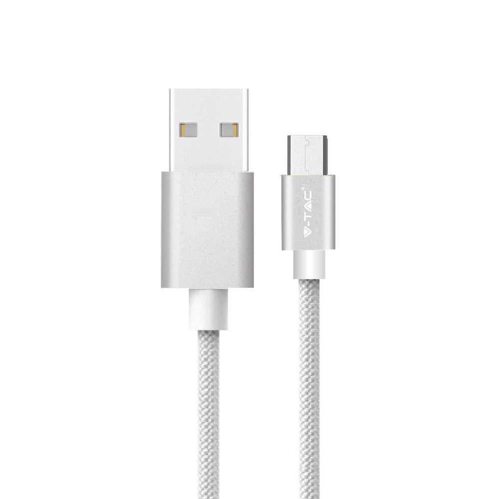 1m Micro Usb Kabel Flettet Nylon, Sølv, Platinum Serien fra V-tac