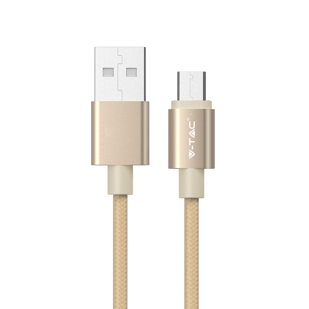 Microusb 1m Stofkabel Guld, Microusb Til Usb A fra V-tac