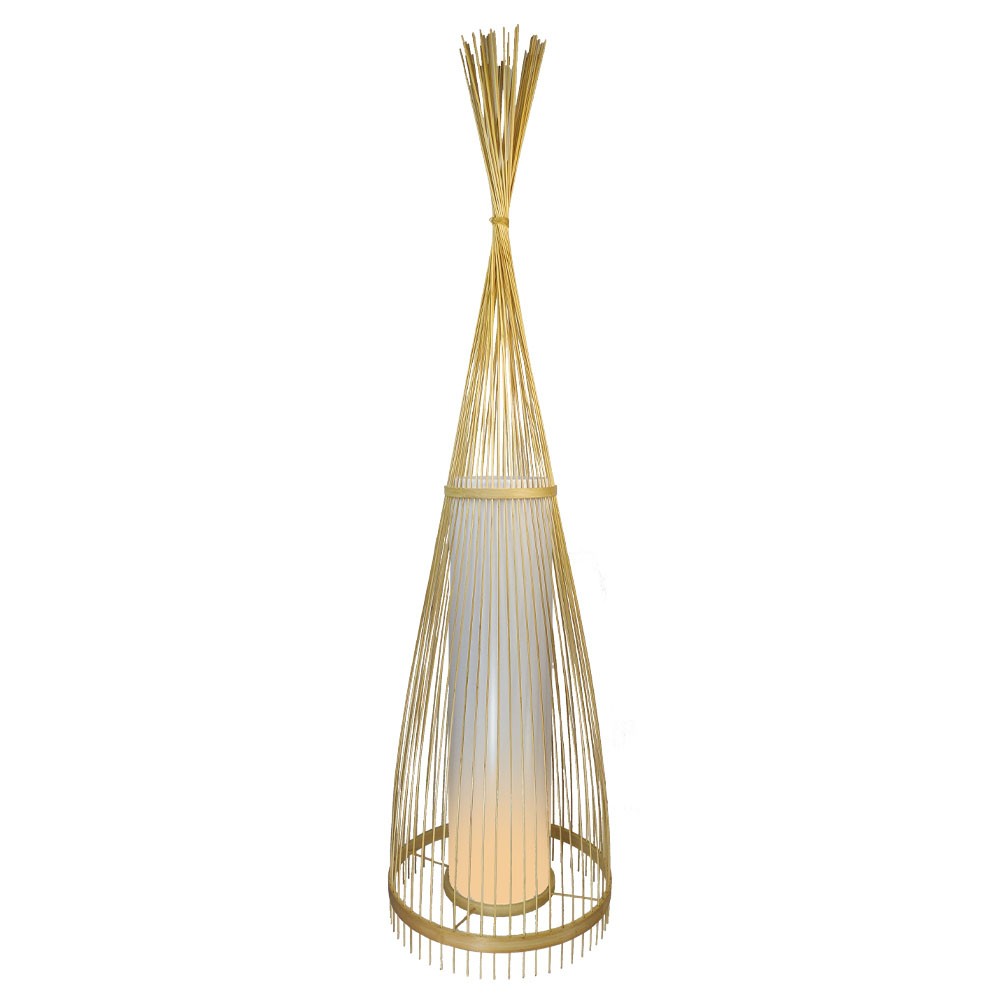 Træ Gulvlampe E27   Rattan Lampeskærm, ø400*1000mm fra V-tac