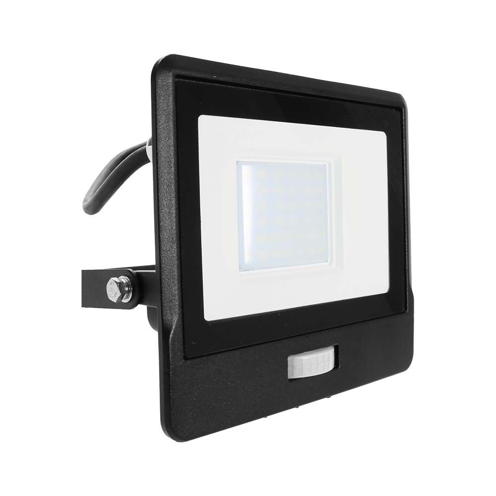 V Tac Projektør 30w   Pir Sensor, Samsung Chip, 1m Kabel, 6500k, Sort Hus   Kulør : Kold fra V-tac