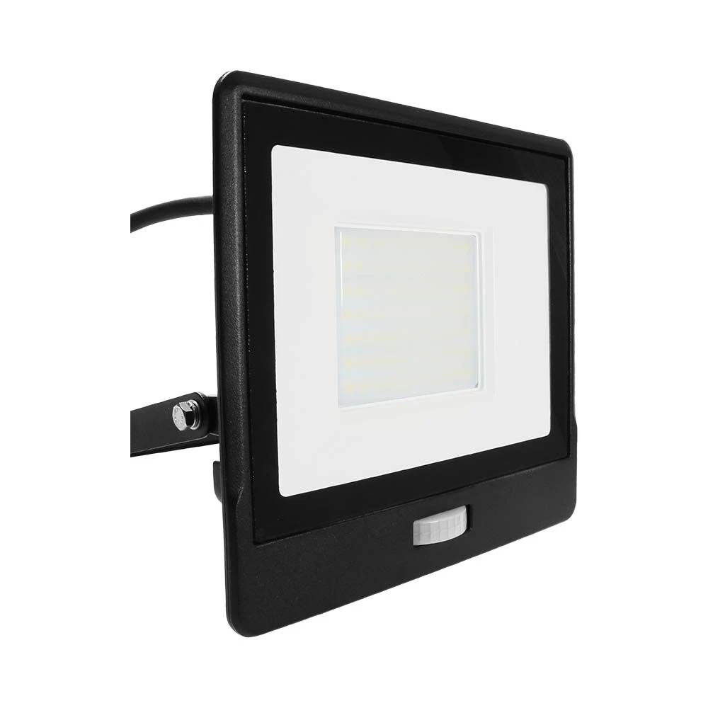 Pir Sensor Projektør 50w Samsung Chip, 1m Kabel, 6500k, Sort Hus Kulør : Kold fra V-tac