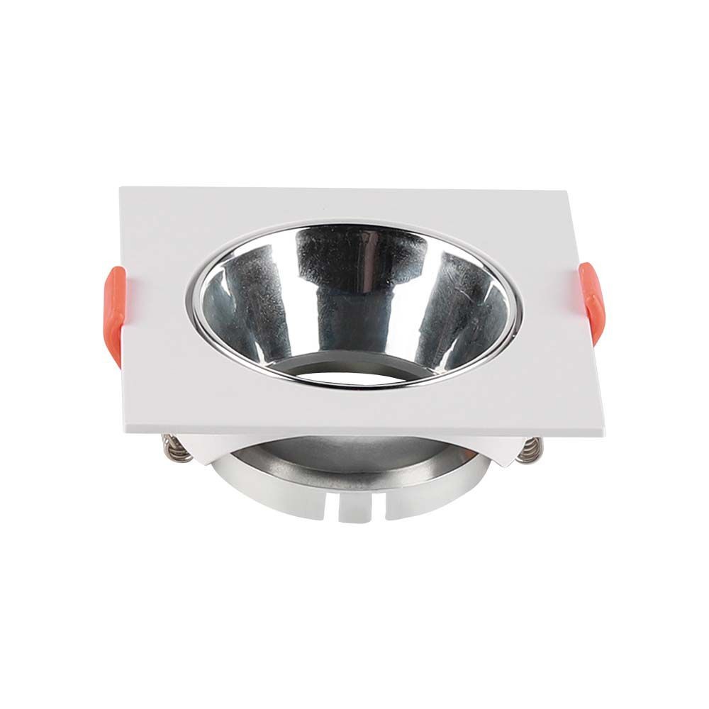 Gu10 Lampe, Kvadratisk, Hvid Ramme+krom Reflektor fra V-tac