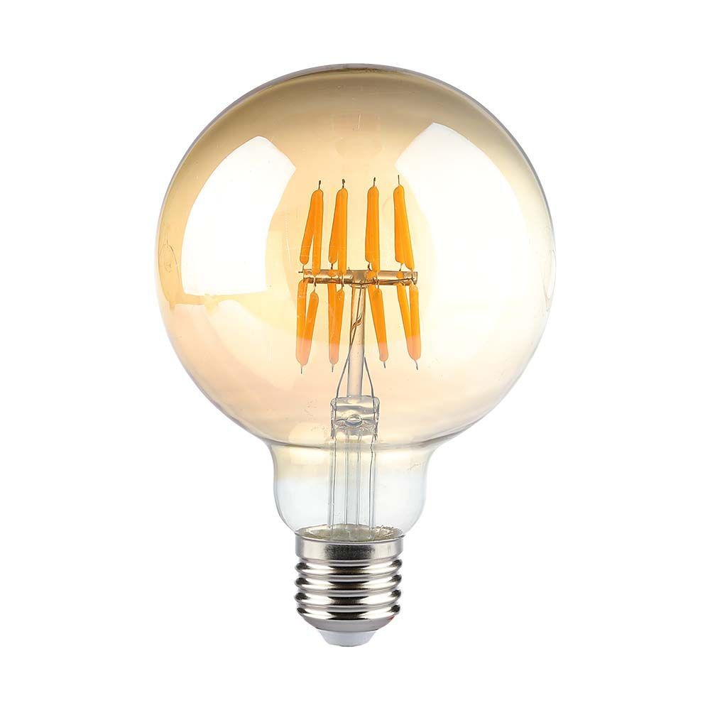 V Tac G95 8w Led Globepære   Kultråd, ø9,5 Cm, Ravfarvet Glas, Ekstra Varm Hvid, 2200k, E27   Kulør : Ekstra Varm fra V-tac