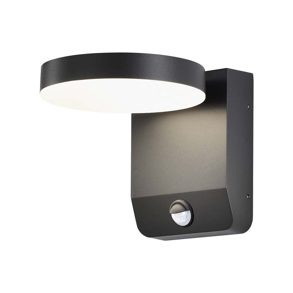 17w Væglampe   Led, Sensor, 3000k, Sort, Rundt, Ip65   Kulør : Varm fra V-tac