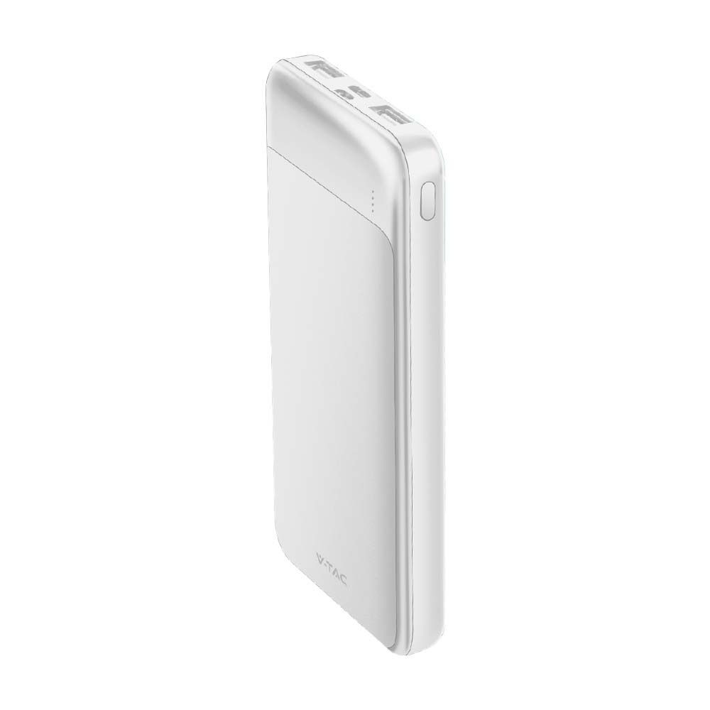 10000mah Power Bank, 22.5w Fast Charger   Hvid, Aluminium, 2x Usb, 1x Type C, Li Pol fra V-tac