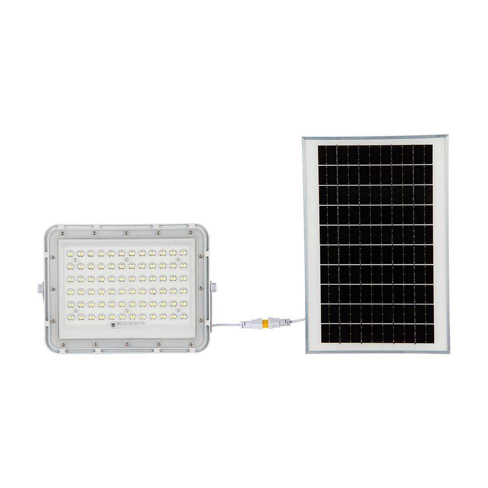 Vt Led Solar Projektør 120w   6400k, 12000 Mah Batteri, 3m Kabel, Smart Ir Fjernbetjening, Hurtig Opladning, Hvid   Kulør : Kold fra V-tac