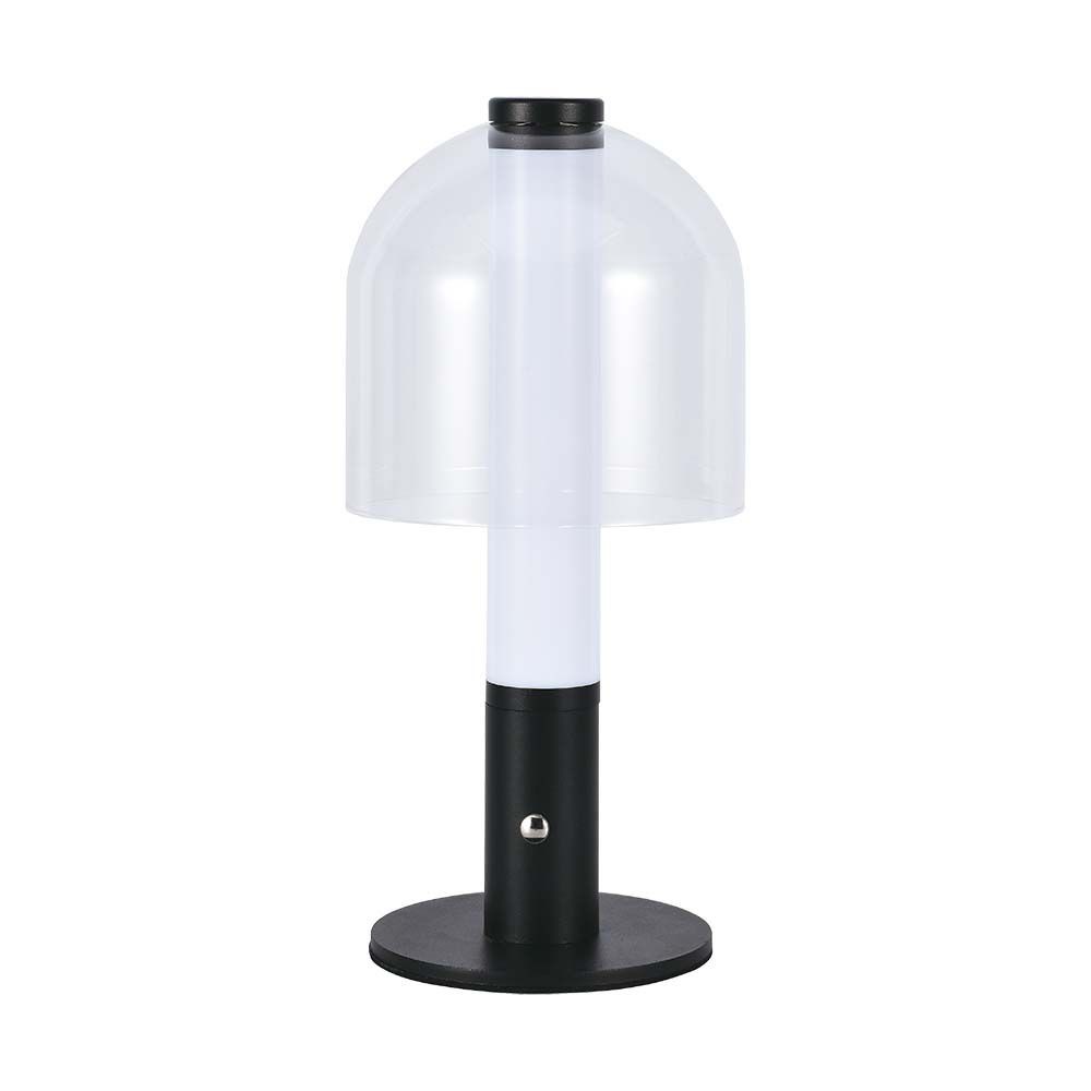 Led Bordlampe 1800mah Batteri, ø140x300, 3i1, Sort+transparent Glas Hus Dæmpbar : Dæmper Indbygget, Kulør : 3 I 1 fra V-tac
